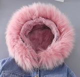 Pink Faux Fur Hooded Denim Jacket